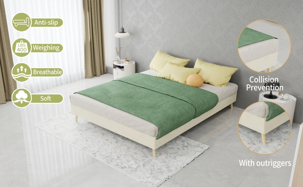 LETTO 140x200 cm Beige in tessuto e metallo con testiera alta