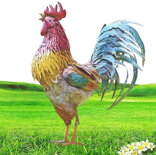 Decorazione per giardino metallica - Statuetta di gallo - Decorazione per esterni - Manufatto artistico - 30 cm - Giardino decorativo