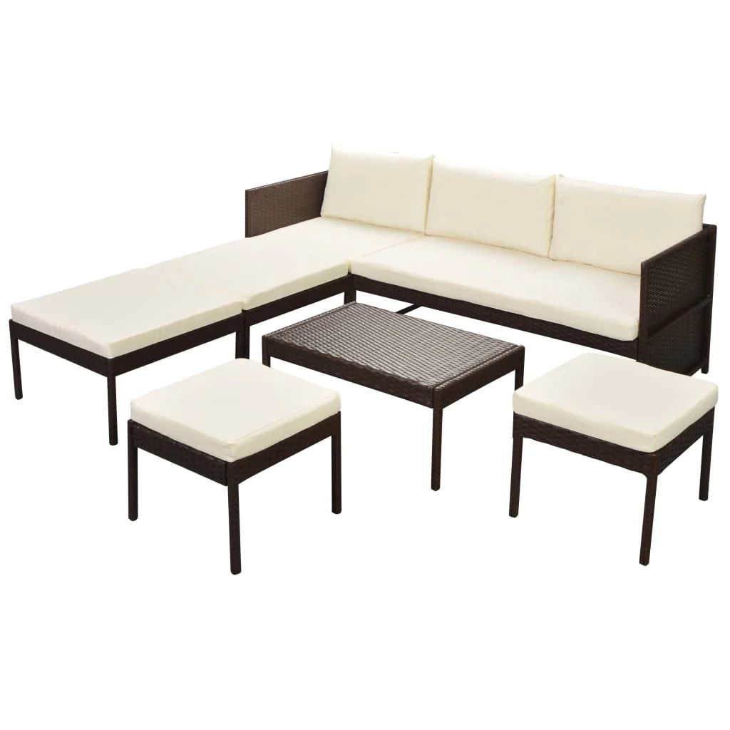 Set di mobili da giardino mobili da esterno 6 pezzi con cuscini resina intrecciata marrone 02_0016889
