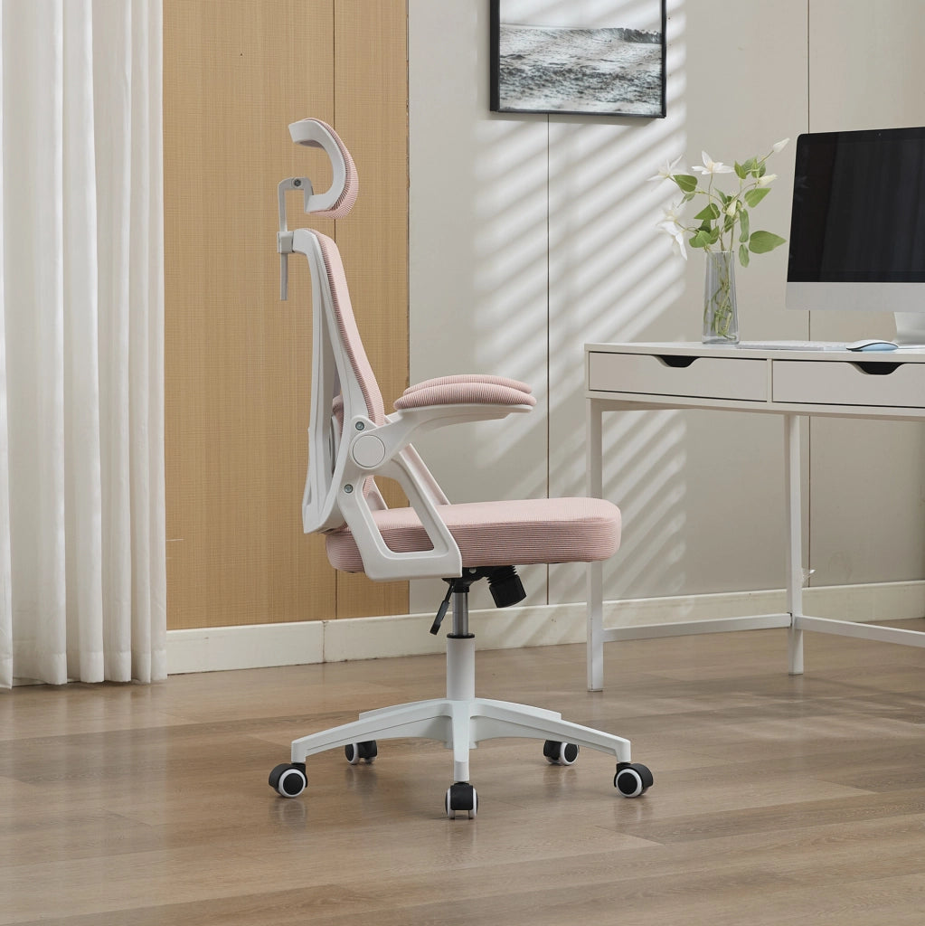 Sedia da ufficio ergonomica rosa con schienale in rete