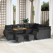 Set di divano da giardino 13 pezzi con cuscini Nero Polyrattan Acacia