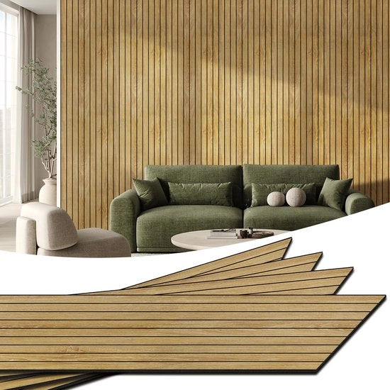 Pannelli di rivestimento per parete in PVC, 40 cm x 5,2 m, pannelli di parete isolanti dal rumore dell'acqua, pannelli di parete autoadesivi, pannelli 3D per decorazione di interni, copertura 2 m² legno chiaro.