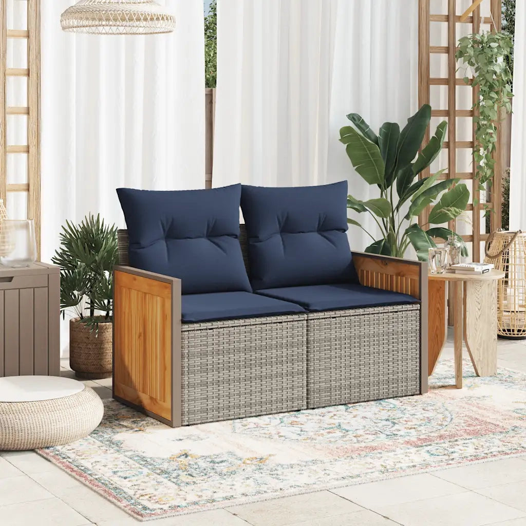 Divano da giardino con cuscini a 2 posti grigio in polyrattan