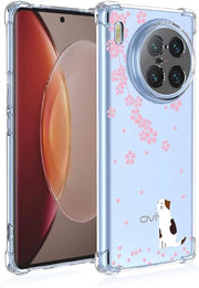 Case - Copertura Shockproof e Transparente con Design Sakura Cat per Vivo X90 Pro - Gomma Silicone TPU morbida - Custodia con Disegno Pittogramma Colorato - Accessorio per Telefono cellulare