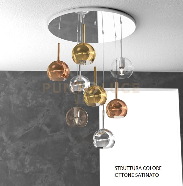 SOSP. OTTONE SAT. TONDA 8 LUCI VETRI TUTTI PICCOLO (1X TR+1X AM+2X CR+ 2X OR+2x RA) 1155OS-S8 TP-MC
