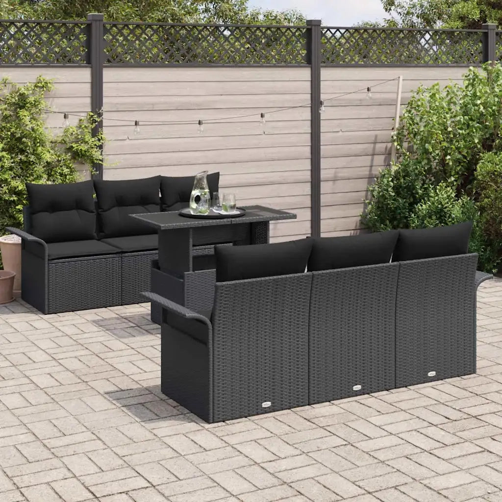 Set Divano da Giardino 7 pcs Nero Rattan in Polipropilene