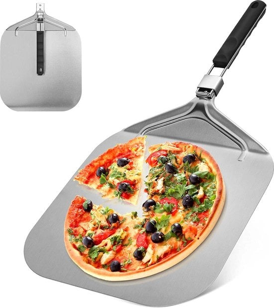 Taglierino per pizza in acciaio inossidabile - per pietra per pizza - cucchiaio per pizza per griglia o forno - manico ripiegabile - uso professionale domestico