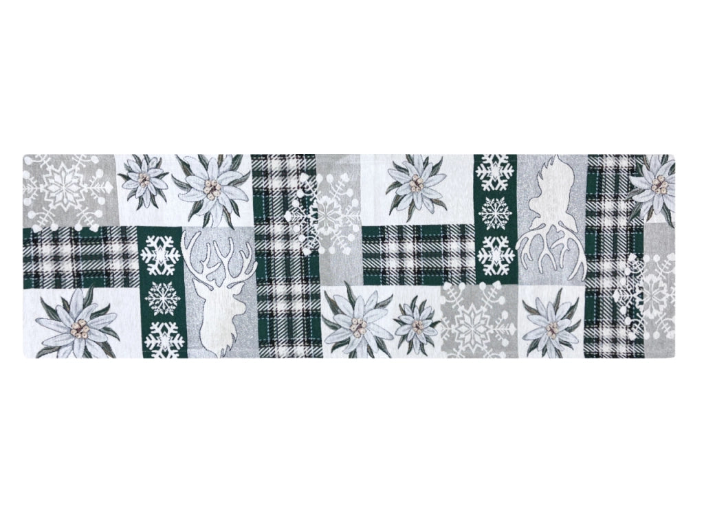 Tovaglia Centrino Runner Tavola Fantasia Edelweiss Cervo Made Italy - 40x180 - Verde