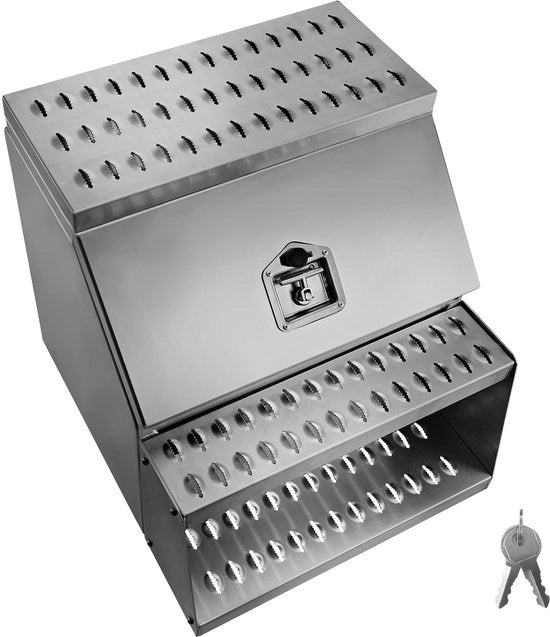 Cassa di stoccaggio per autocarri, 610 x 695 x 645 mm Cassa di stoccaggio in alluminio per montaggio laterale, spazio di stoccaggio idrogrico a lunga durata con fessura a T e chiavi per autocarri e carri elevatori