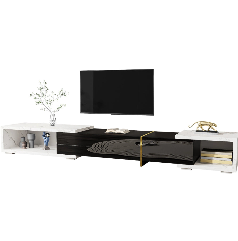 Mobile TV 140-260 cm nero e bianco – lunghezza regolabile, contenitori