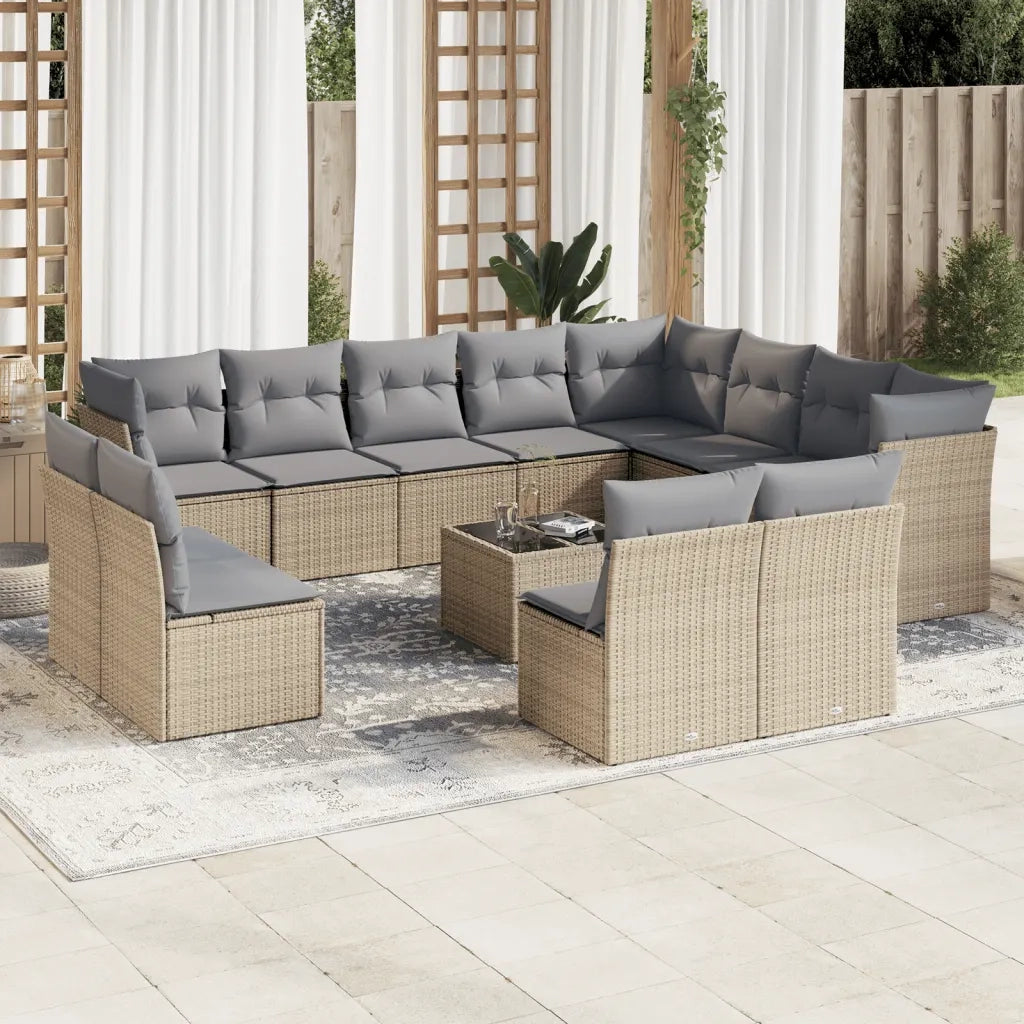 Set Divano da Giardino 13 pz con Cuscini Beige in Polyrattan 3250318