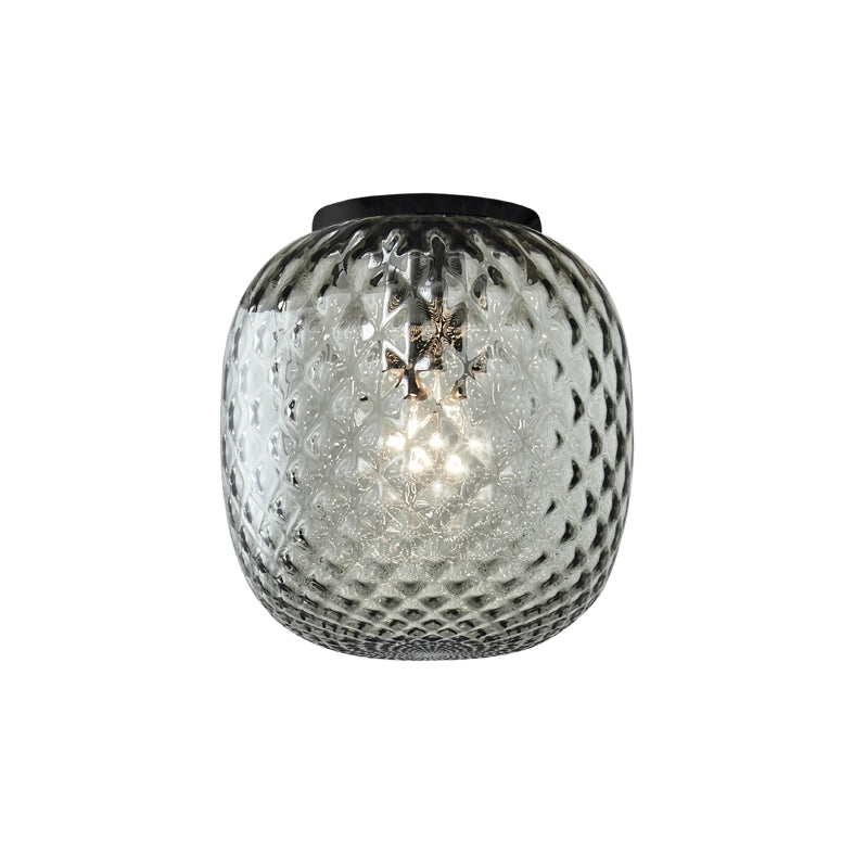 Plafoniera Oban Nera con Vetro Soffiato a Mano Effetto Balloton Petrolio - Lampada da Soffitto E27 75W - Rossini Group