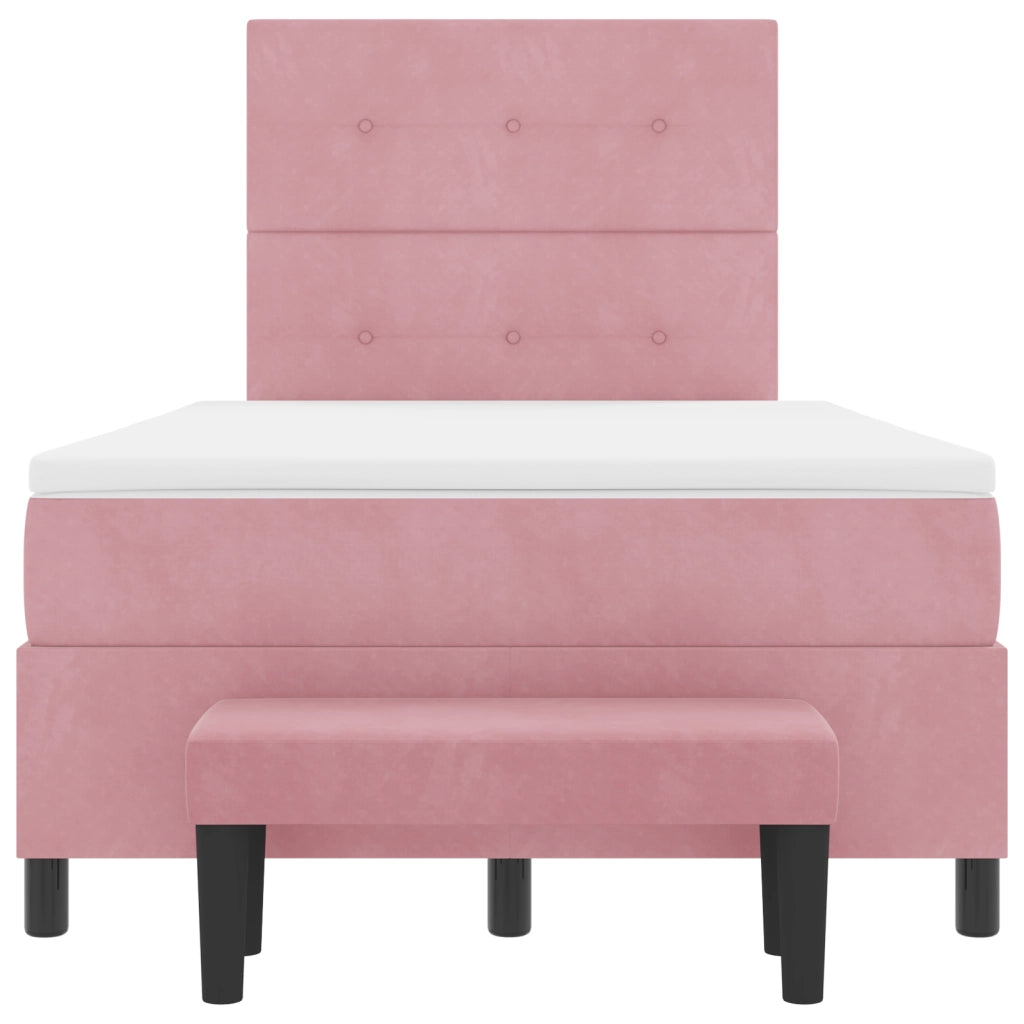 Letto a Box con Materasso e Panchina Rosa 120x200 cm Velluto