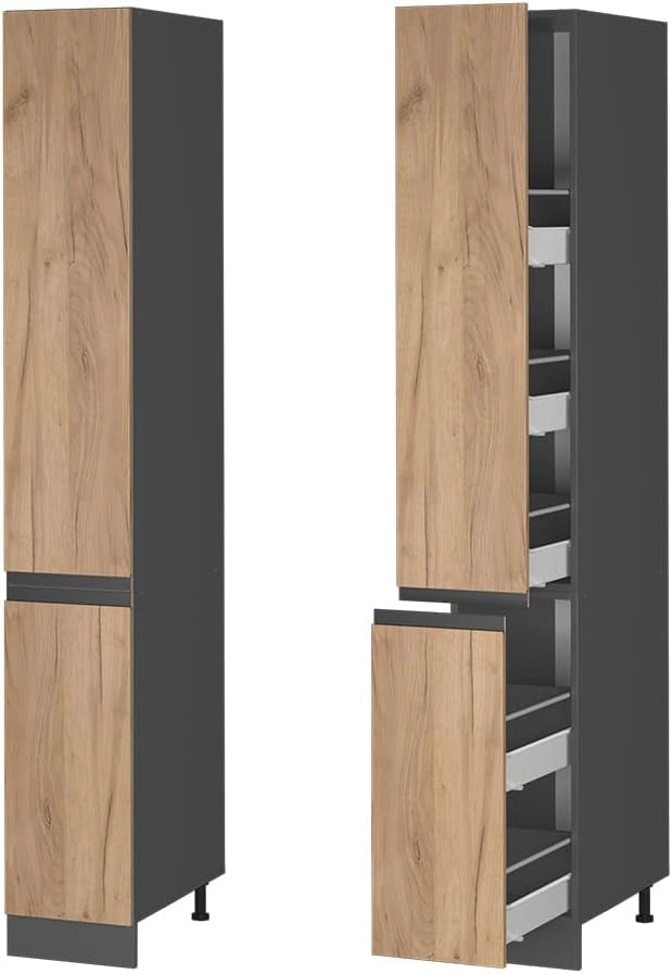 Armadio da farmacia R-Line, Quercia dorata, 30 cm Forma a J, per la libera combinazione all'interno di sistemi cucina modulari