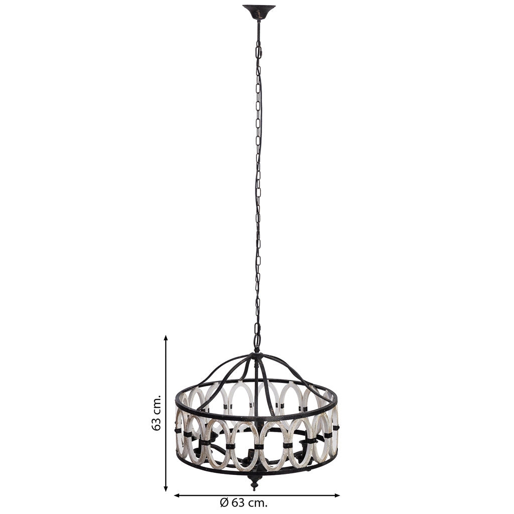 Lampada da soffitto rotonda in legno e metallo nero D63x63x63h cm