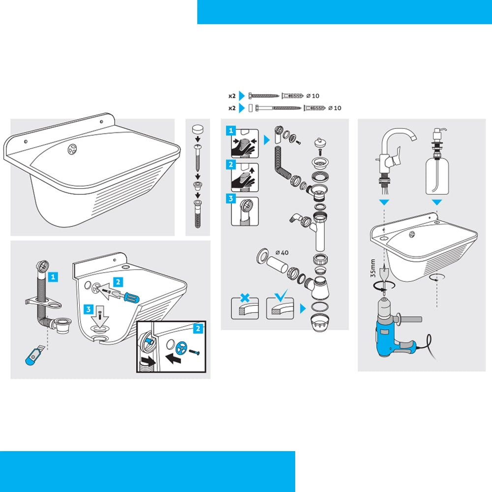 Lavatoio in resina 46x36 bianco con miscelatore a canna alta inox e scarico incluso