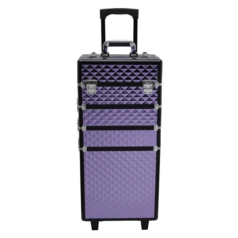 TROLLEY PER MAKE UP PROFESSIONALE IN ALLUMINIO VIOLA CON VALIGETTA REMOVIBILE