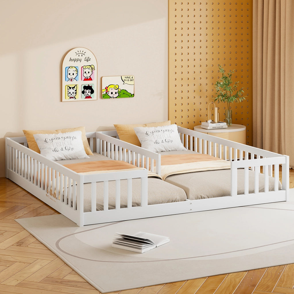 OKWISH Letto Bambini 90×200 cm, Letto Singolo con Spondine di Sicurezza, Struttura Doppia per 2 Bambini, senza Materasso, in Legno, Bianco