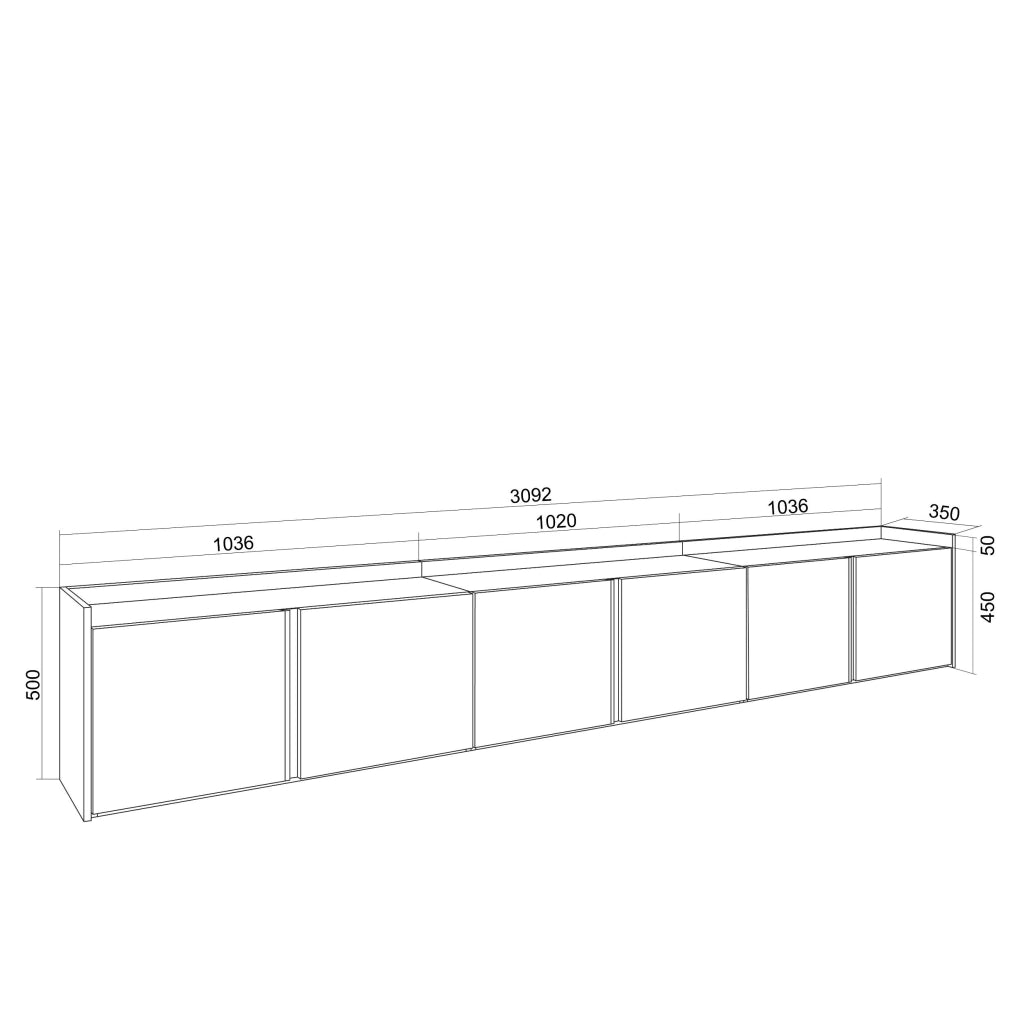 Mobile TV Soggiorno, 309x50x35 cm, Per TV fino a 80", Mobile Soggiorno, Rovere e nero