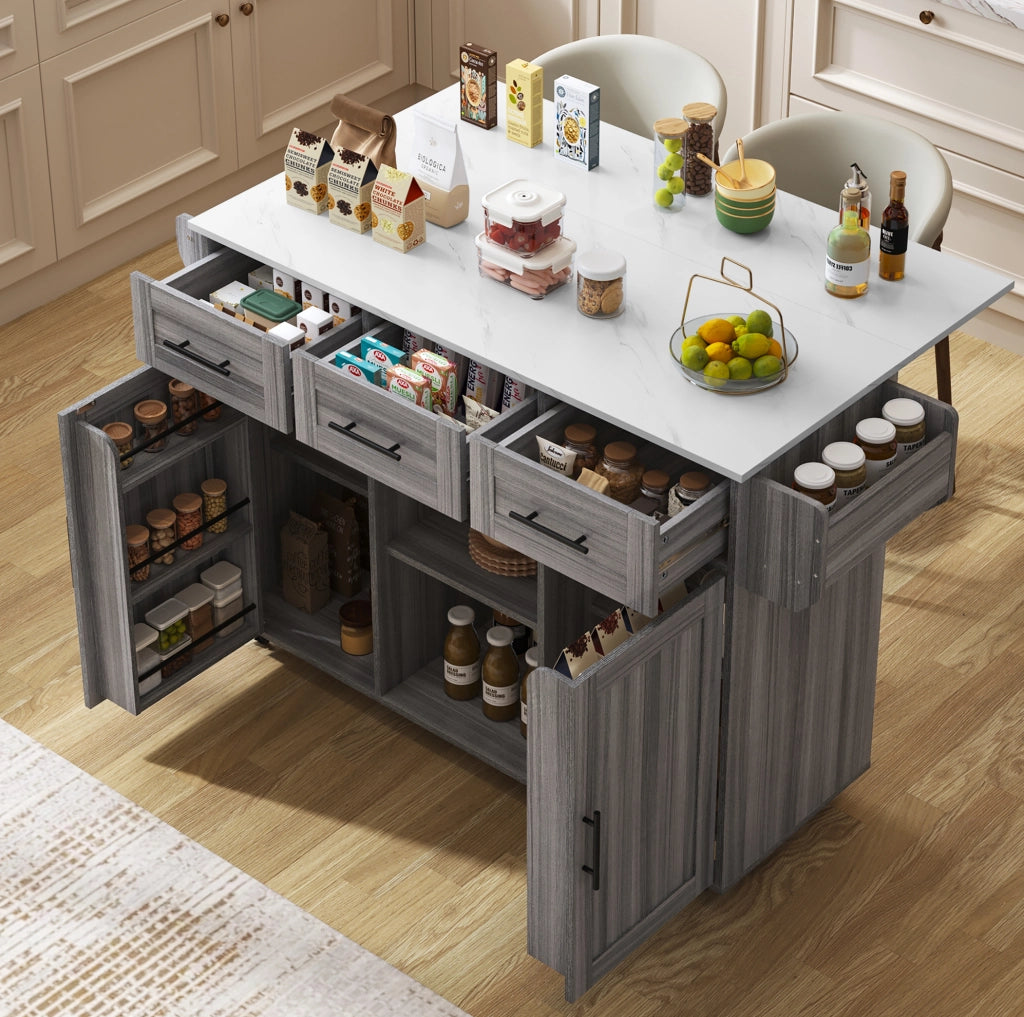 Carrello cucina con piano ribaltabile e contenitore grigio 139 cm