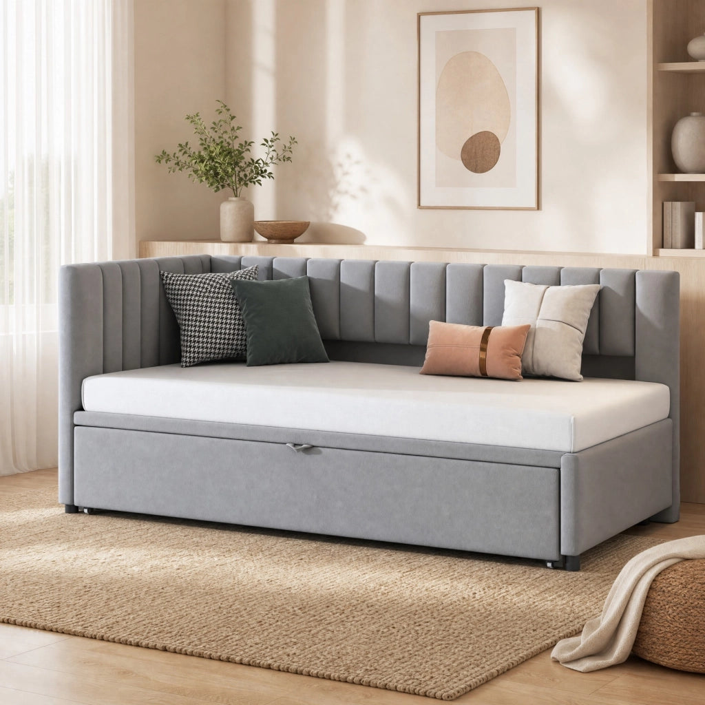 DIVANO LETTO angolare L 90x200 cm in velluto grigio estraibile