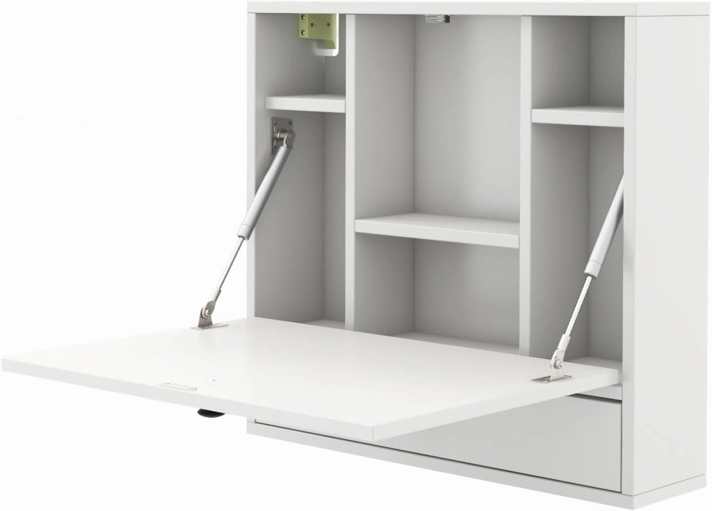 Tavolo da Parete Pieghevole in Legno Con Ripiani e Cassetti, Scrivania per Computer, Montaggio a Parete, 60 x 15 x 57 cm (Bianco)
