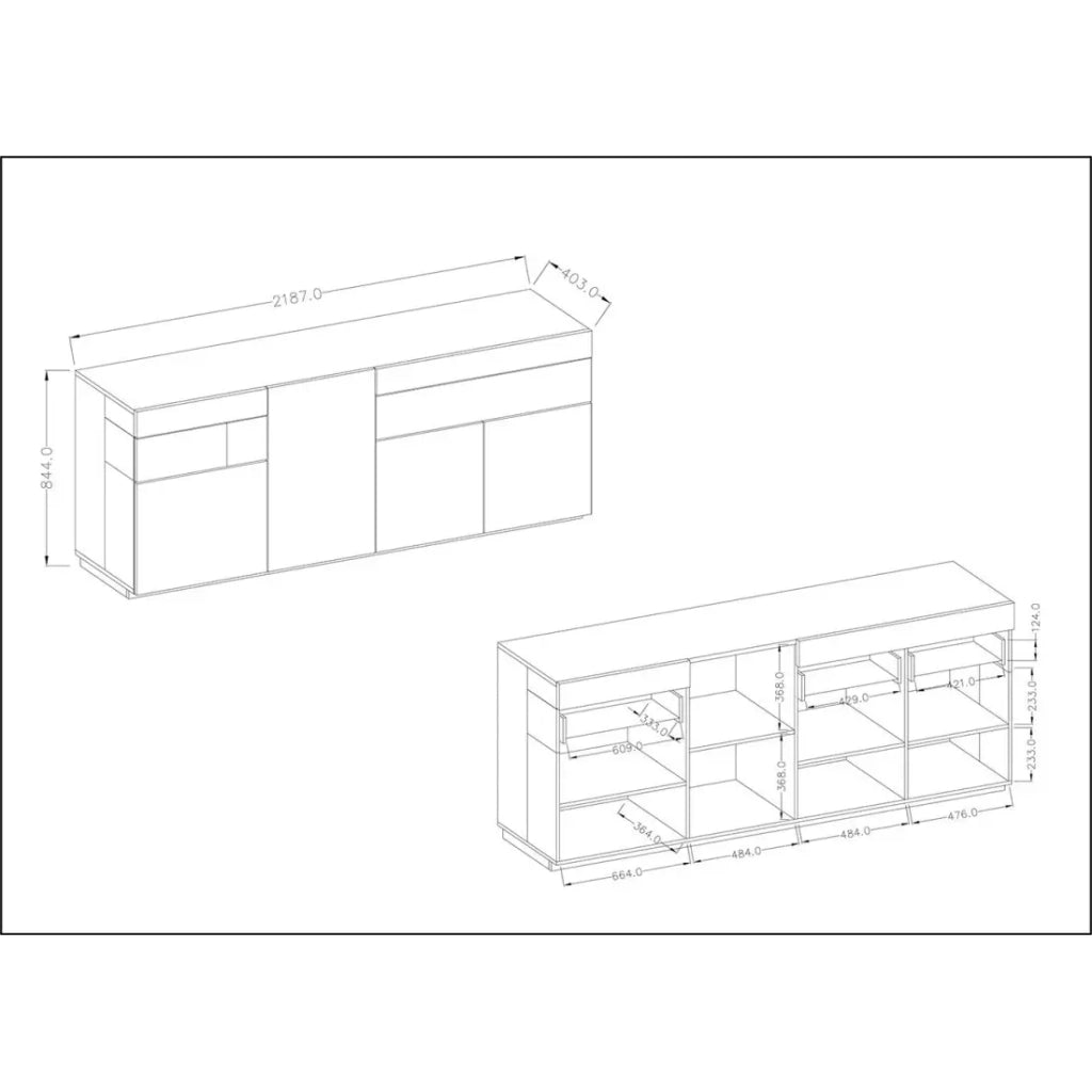 Buffet 3 porte 2 cassetti KILES – Bianco e quercia – Design moderno spazioso