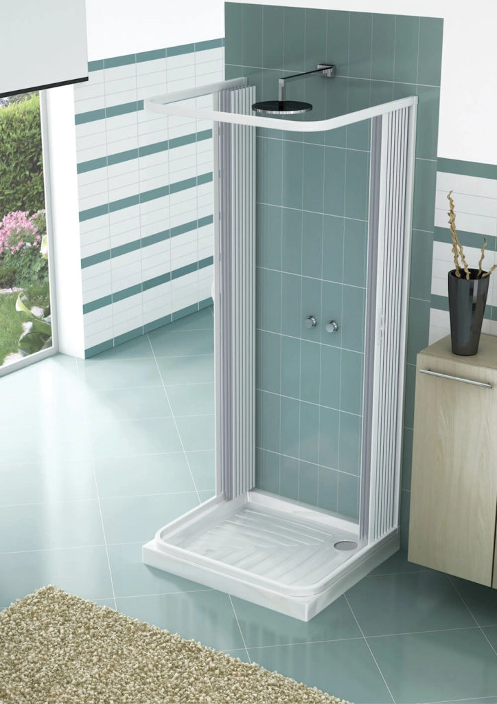 Box Doccia 3 Lati 90x100x90 cm 2 Ante a Soffietto in PVC H185 Caldoni Mars Bianco