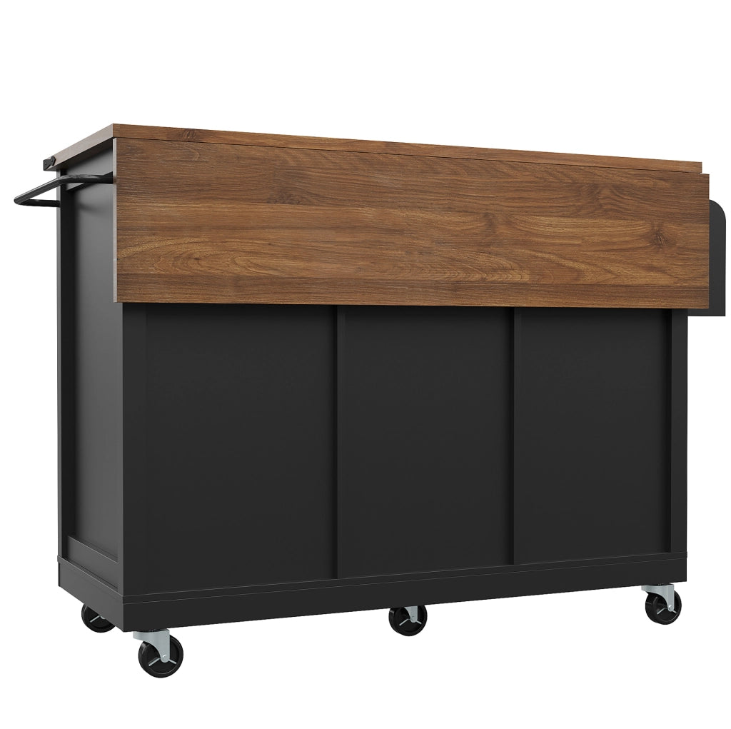 Isola cucina 140x45 cm pieghevole con 3 cassetti e ante scorrevoli; MDF; nero