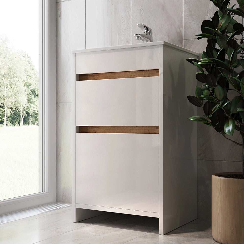 Vicco Set mobili bagno Bianco 2 parti, con lavabo e 2 cassetti