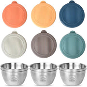 Contenitore per Insalata - 6 Pezzi - Contenitori di Cibo in Acciaio Inossidabile - Tappi di Silicone Imprigionanti - Riciclabile - Resistenti al Lavastoviglie - 80 ml