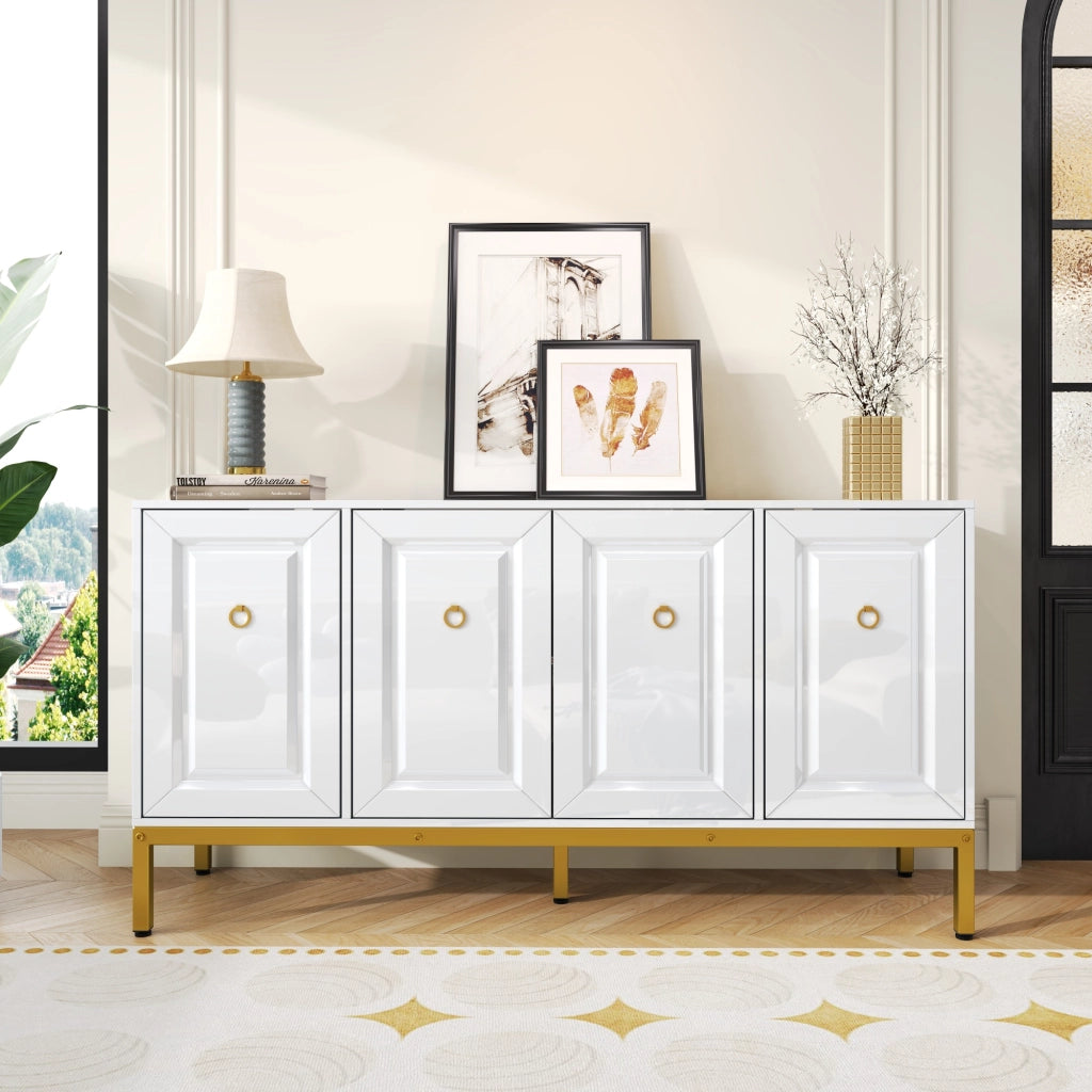Credenza con 4 Ante e Ripiani Regolabili; Finitura Lucida; in MDF e Pannello Truciolare; Bianco; 140??40??80 cm