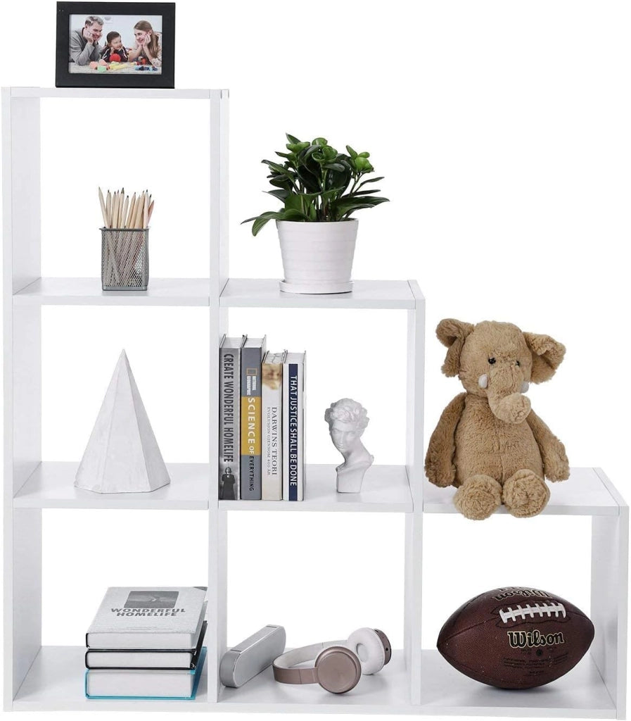 VASAGLE Libreria, Scaffale per scale, divisorio divisorio, armadio a 6 scomparti, per ufficio, soggiorno, camera da letto, bianco LBC63WT