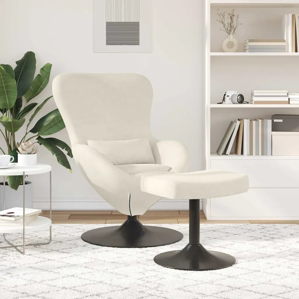 Poltrona | Sedia Egg con Pouf Crema Velluto