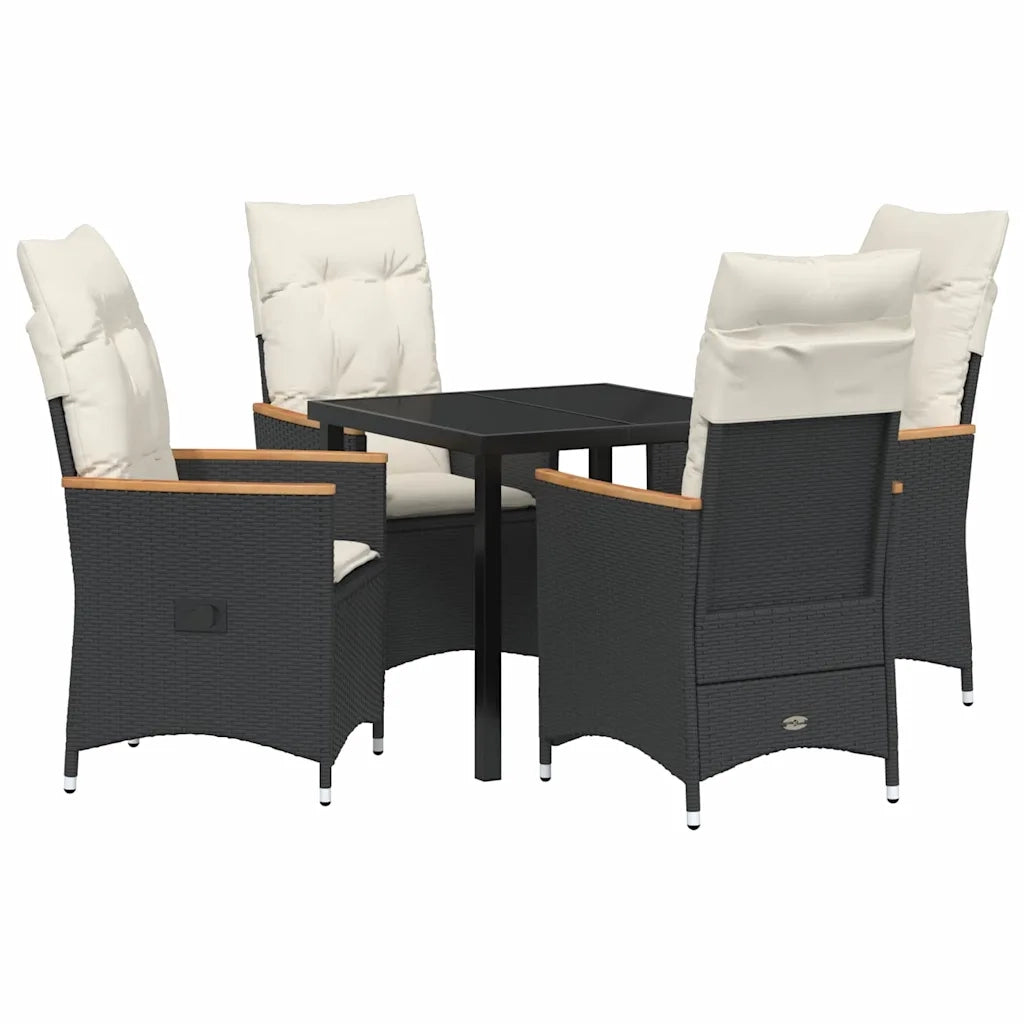 Set da Pranzo per Giardino con cuscino 5 pcs Nero polyrattan