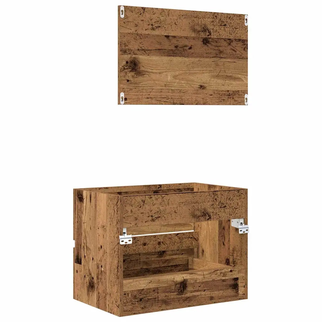 Set di mobili per il bagno con cassetto 2 pcs Legno vecchio 875432