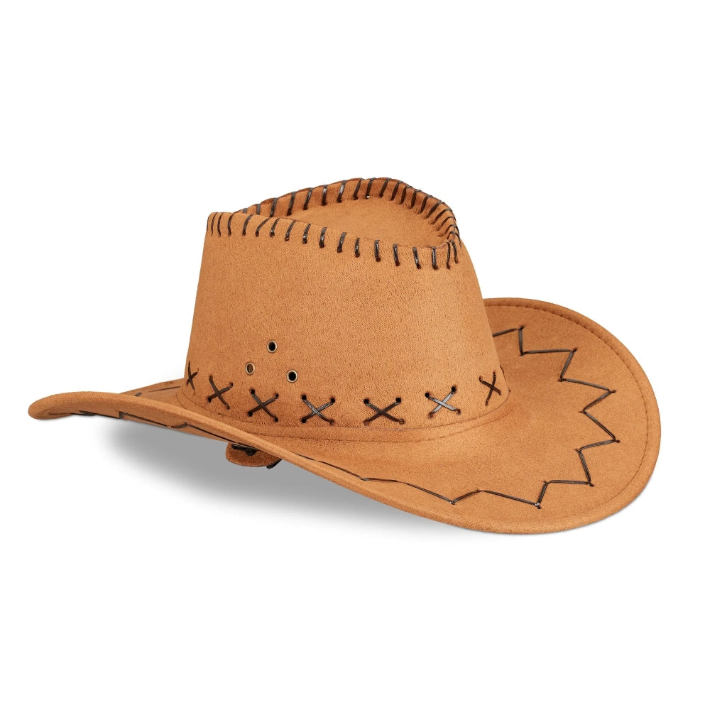 Autentico cappello da cowboy di carnevale 16 x 35,5 x 39 cm effetto pelle vintage in poliestere marrone 13_0004409