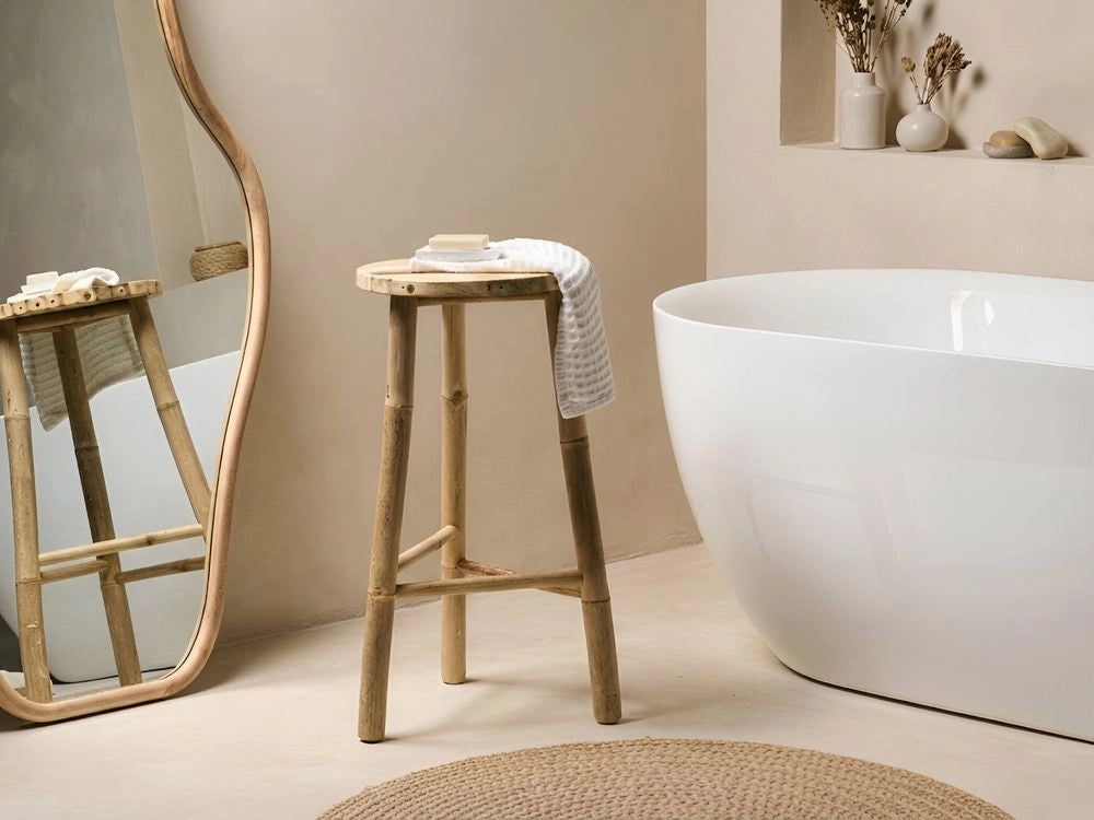 Sgabello da bagno Tavolino decorativo in bambù naturale Treppiede moderno in stile scandinavo