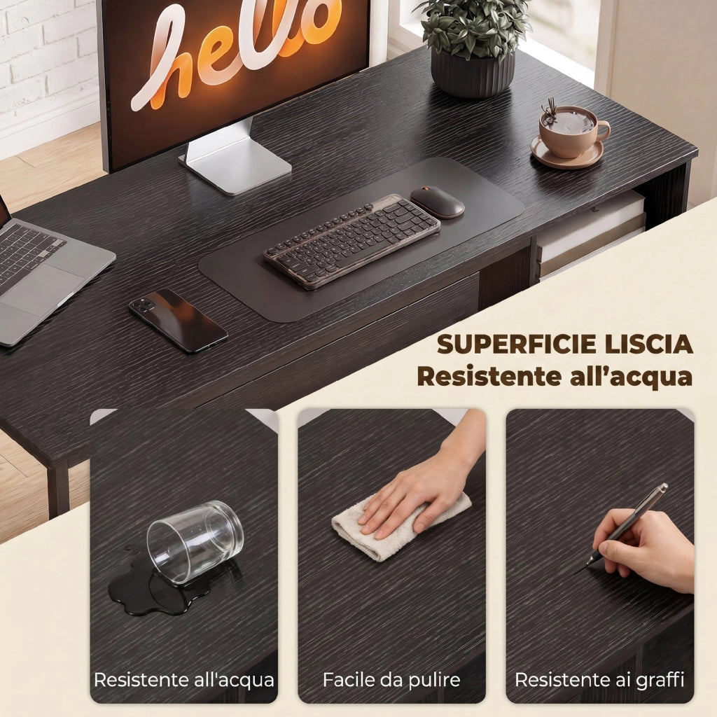 Scrivania Moderna con Cassetti e Ripiani Aperti ¨C Zephmum ¨C Legno, Acciaio, Nero, 120x52.3x76 cm