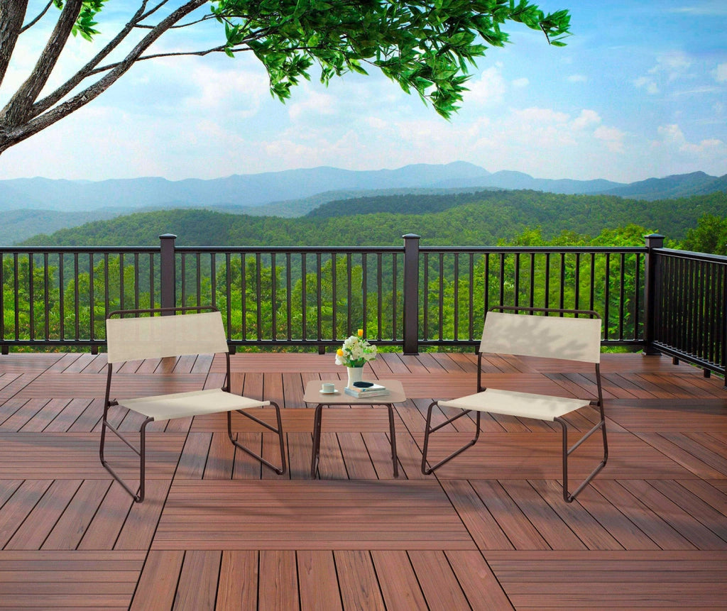 Set Salotto da Giardino 2 Poltrone e Tavolino in Acciaio e Textilene Cannes Marrone e Beige