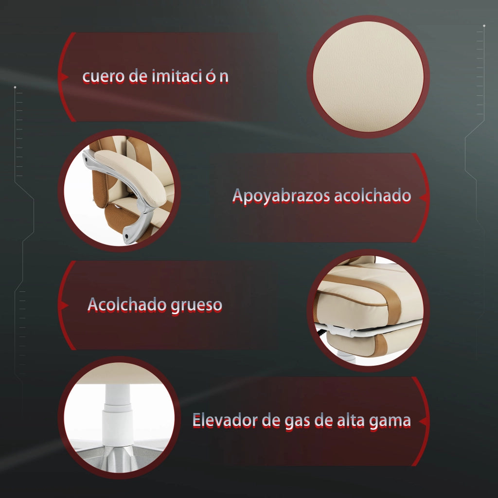 Poltrona Gamer Reclinabile con Poggiapiedi e Schienale Regolabile ¨C Zephmum ¨C Crema