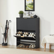 Scarpiera salvaspazio 80 x 24 x 102 cm con frontali scanalati, porta basculante e dispositivo antiribaltamento, colore nero
