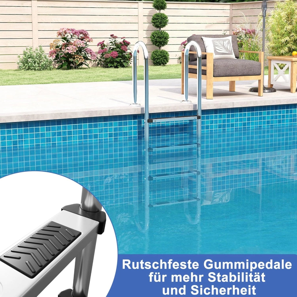 Scala per piscina in acciaio inox, 3 livelli, 132 cm, con cuscinetto antiscivolo e corrimano curvo, scaletta per piscina