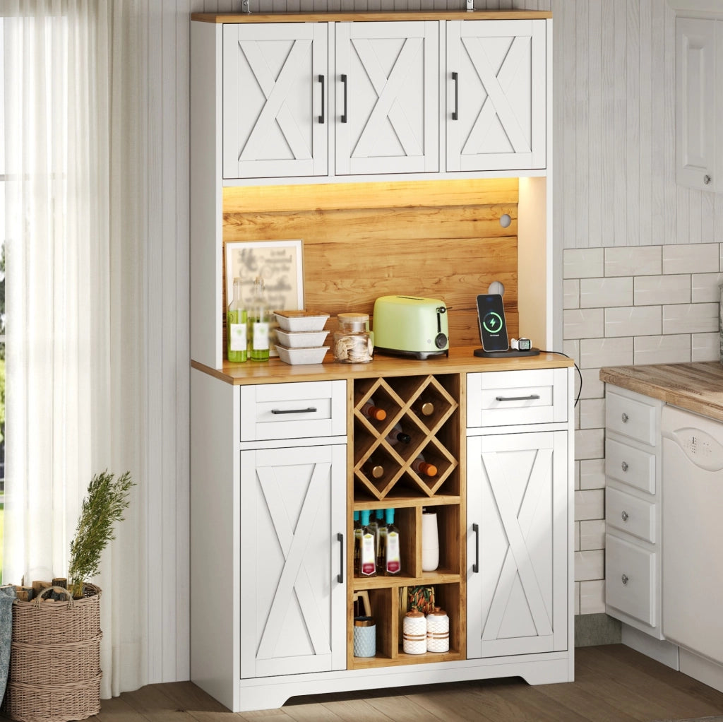 Credenza alta da cucina con LED RGB, portabottiglie e prese