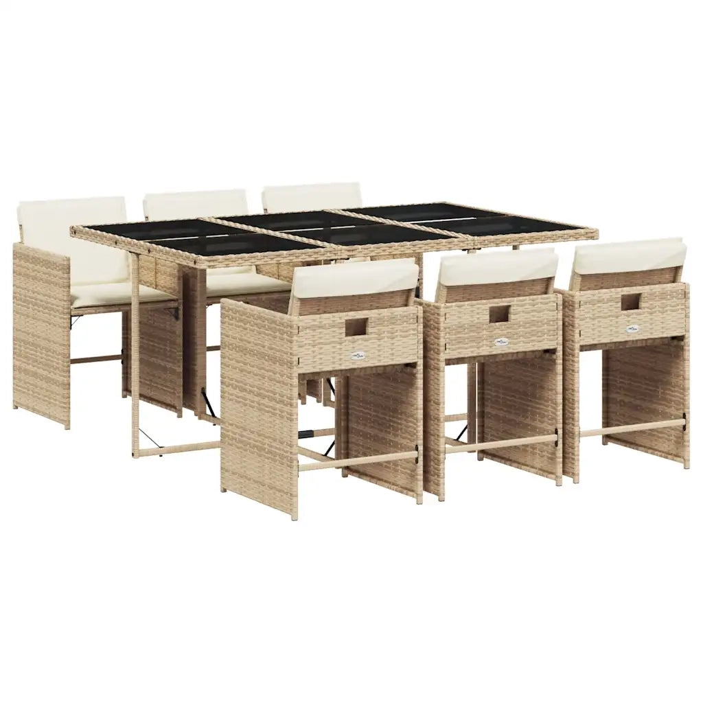 Set da Pranzo da Giardino 7 pz con Cuscini Beige in Polyrattan 3211090
