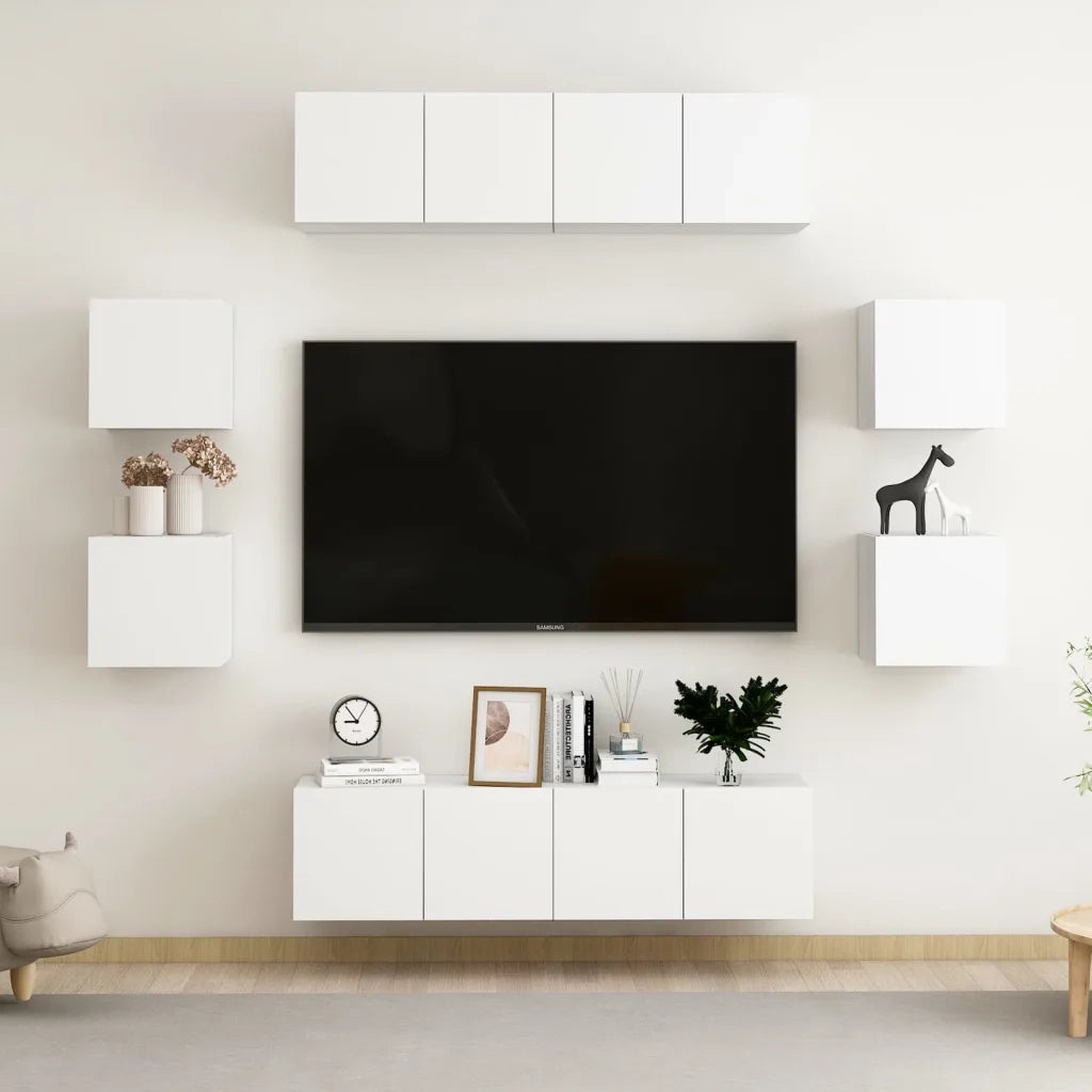 Set Mobili Porta TV 8 pz Bianco in Legno Multistrato 3074457