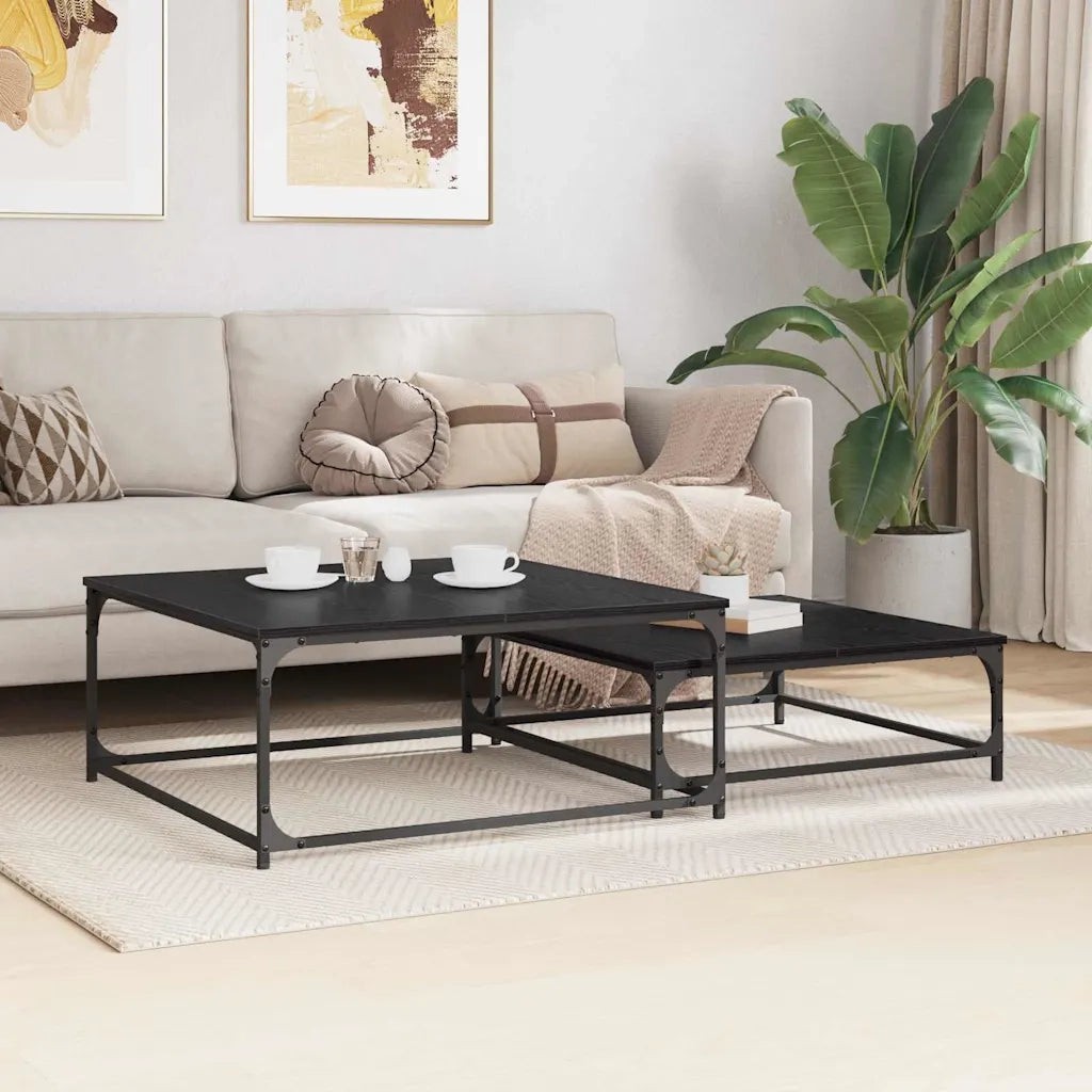 Tavolino da salotto 2 pcs Rovere Nero Legno multistrato
