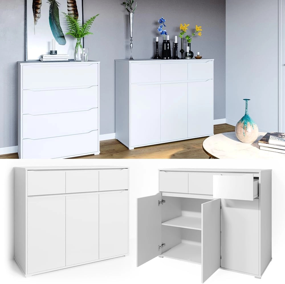 Cassettiera Ruben, Bianco, 48 x 101.6 cm con cassetti, per riporre abiti e oggetti di uso quotidiano