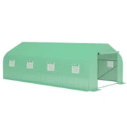 Serra a Tunnel con 8 Finestrelle Laterali e Ingresso Avvolgibile, in PE e Acciaio, 6x3x2 m, Verde