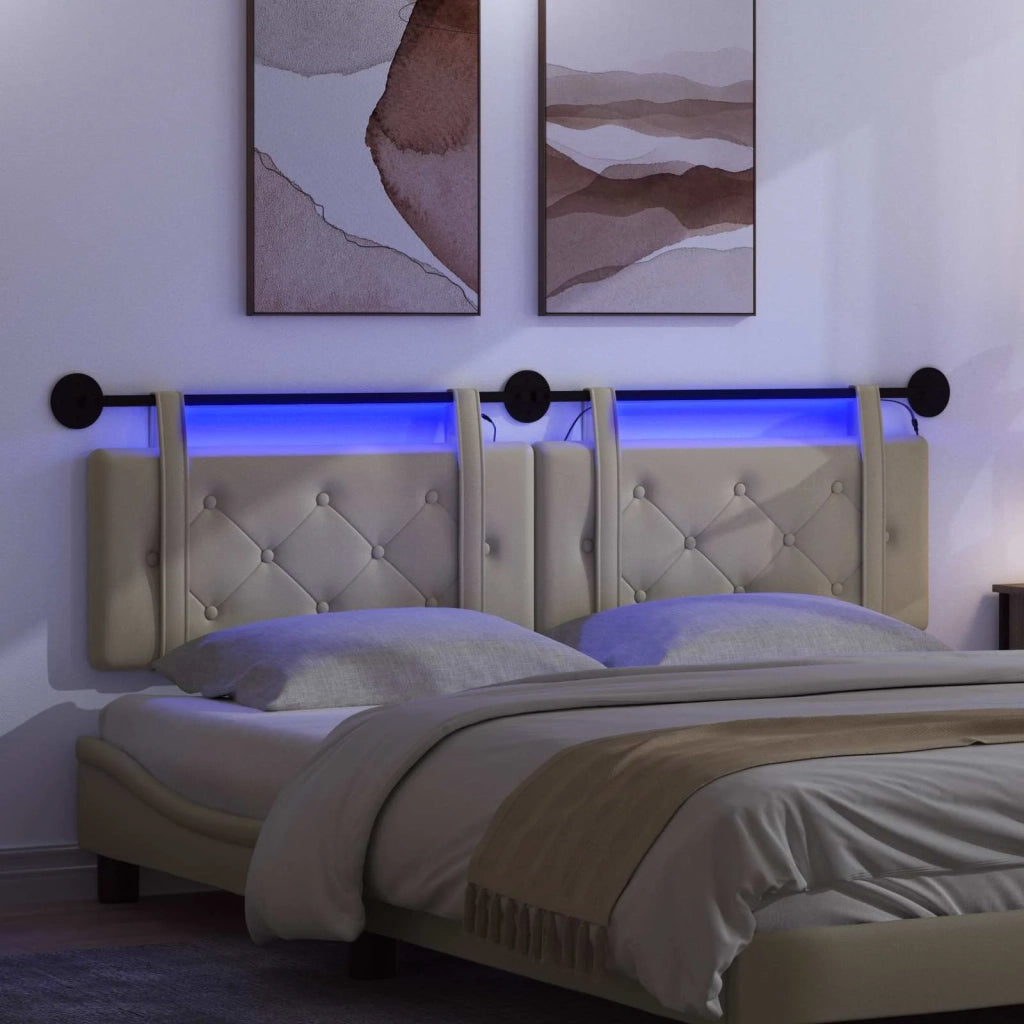Testiera sospesa Con luce LED Crema Similpelle